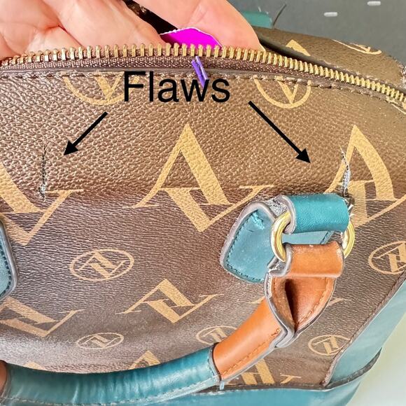 Adrianne Vittadini Signature Collection Dome Satchel w/Lock Chocolate Teal Bag - Picture 6 of 13